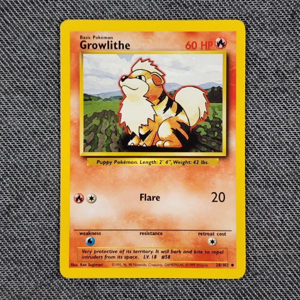 Growlithe 28/102 Uncommon Vintage Base Set Pokemon Trading Card in Near Mint Condition!