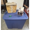 Image 1 : 20 Gallon Latch Tote, New Padlock With Combination, New Lunch Tote & Vintage Pencil Sharpener
