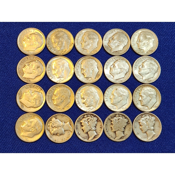 Assorted 90% Silver Roosevelt and Mercury Dimes - Face Value $2.00