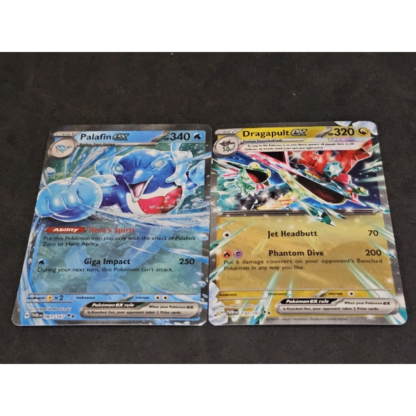 Dragapult EX 130/167 and Palafin EX 061/167 Rare Vintage Pokemon Trading Cards