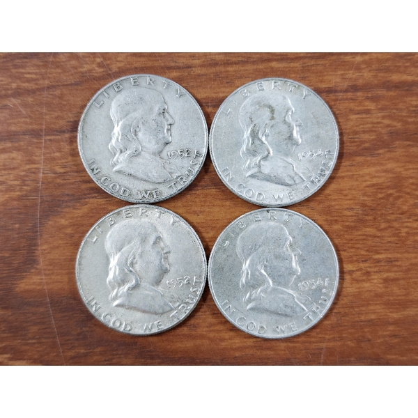 Four 90% Silver Franklin Half Dollars - $2.00 Face Value