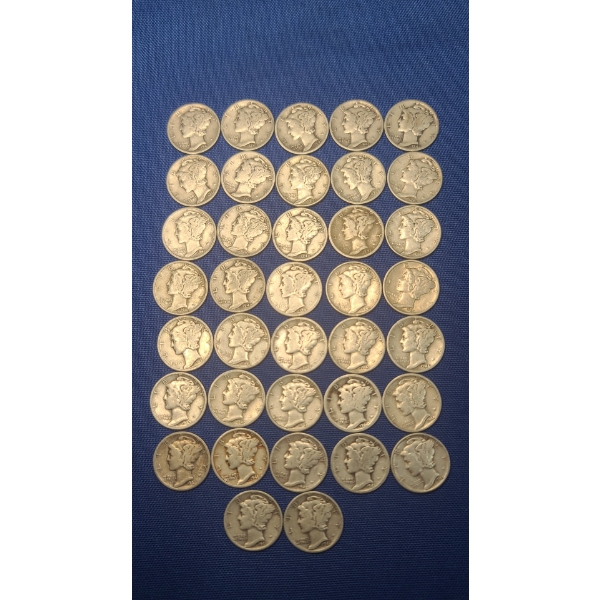 Assorted Years & Mint Marks 90% Silver Mercury Head Dimes - Face Value: $3.70