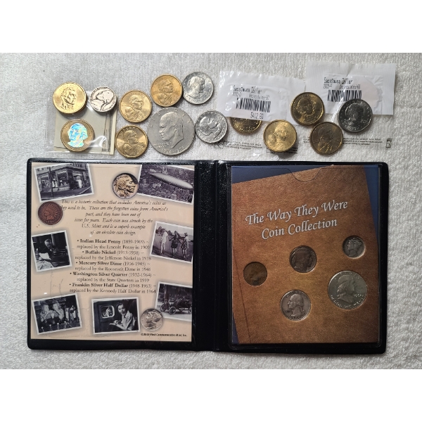 The Way They Were Coin Collection Display With $14 In Asstd. Dollar Coins Inc. Interesting Colorized
