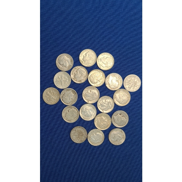 Assorted Years/Mint Marks U.S 90% Silver Roosevelt Dimes - Face Value: $2.00