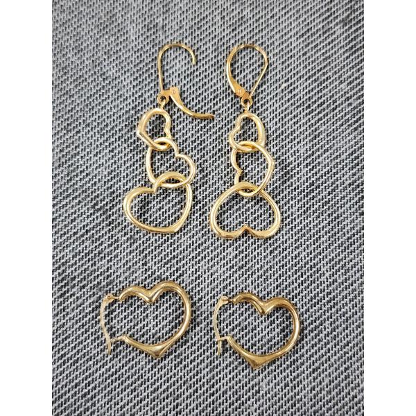 Lovely Heart Shaped 10K Yellow Gold Earring Sets ~ 2.2 Grams Total 