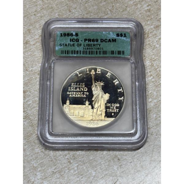 1986-S ICG- PR69 DCAM Statue of Liberty Silver Dollar - 90% Silver - FV $1.00 - Mintage: 6,414,638