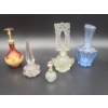 Image 1 : 5 Vintage Perfume Bottles with Stoppers - Very Unique and Fun! Red, Blue, Purple, Clear