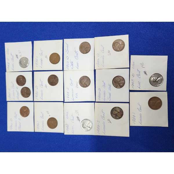 x15 Assorted U.S. Wheat, Memorial, Steel Pennies FV: $0.15