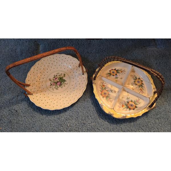 PICKUP IN CANTON - Two Beautiful Floral Sectioned Ceramic Serving Trays 