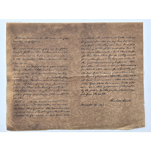 Parchment Replica of the Gettysburg Address by Abraham Lincoln