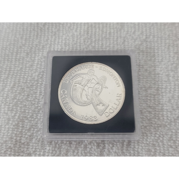 1983 Silver Edmonton Canadian Dollar - 50% Silver In Plastic Protector!