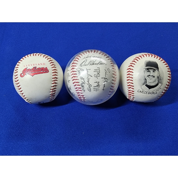 Lot of 3 Cleveland Indians Baseball, Carlos Baerga, Team Facsimile Autographed Baseball! 