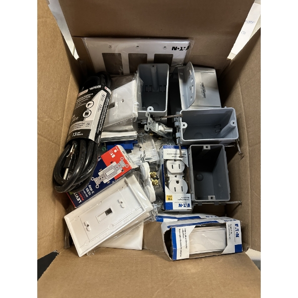 Box of Misc Electrical Including, Outlets, Covers, and Boxes