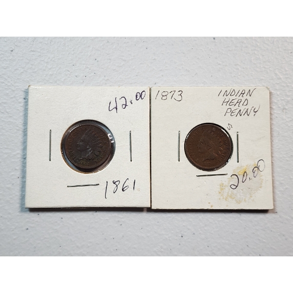 2 BETTER DATE Indian Head Cents 1861 & 1873
