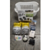 Image 1 : Laundry Basket With, New Pond Pump, Phone Mounts, Thermometer, Purifying Charcoal, & More