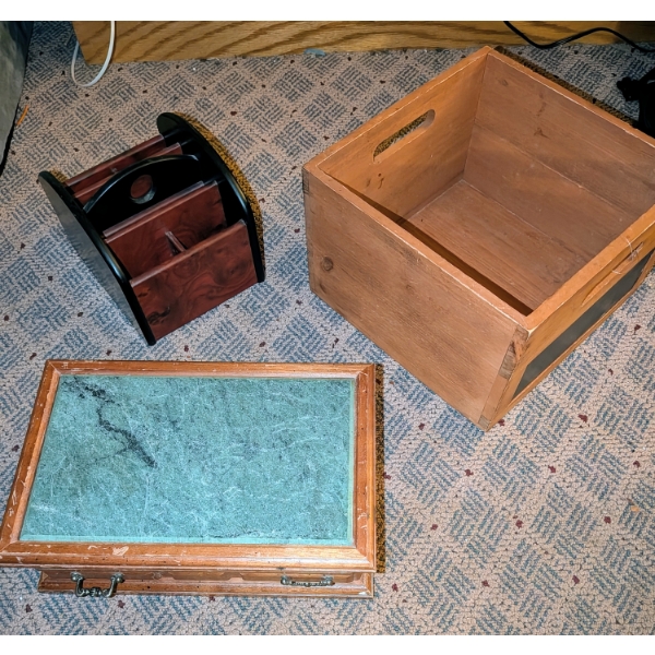 Jewelry Box W Marble Top And Two Wood Storage Boxes