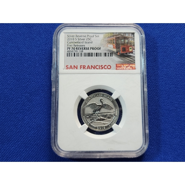 2018-S Silver Quarter Cumberland Island First Releases NGC Graded PF 70 REVERSE PROOF