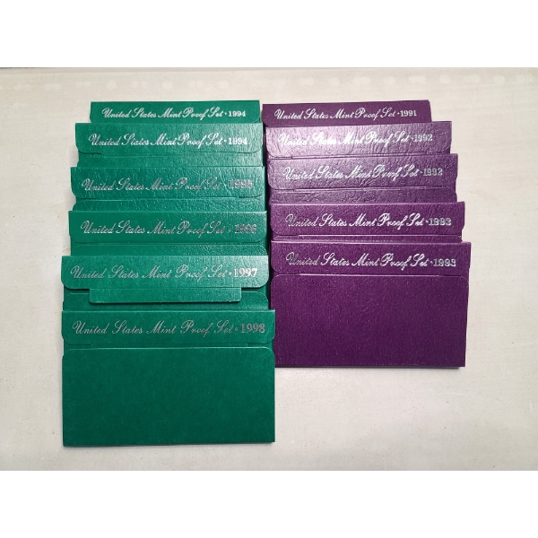 Lot of 11 Assorted United States Proof Sets Ranging From 1991-1998