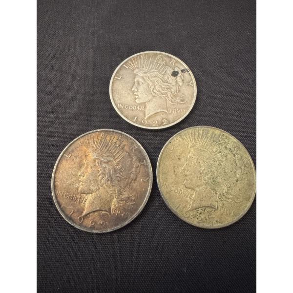 3 - United States PEACE Silver Dollars Including 1927 - Must See Coins