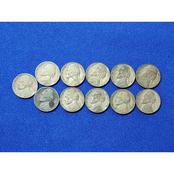 x11 Assorted Years Jefferson Wartime Nickels FV: $0.55