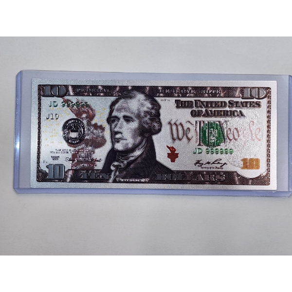Incredible .99999 Silver $10.00 Foil Note In Protective Holder - Mint Condition