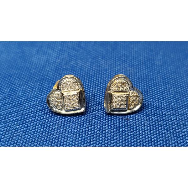 10K GOLD 0.20 CT TW Diamond Pave Heart Stud Earrings - Total Weight: 1.8g