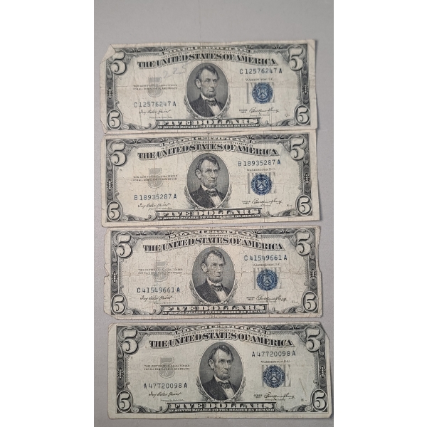 (4) Assorted Series United States $5 Silver Certificates - Face Value: $20.00