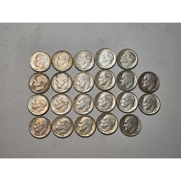 Lot of 22 Assorted Years Silver Roosevelt Dimes FV: $ 2.20