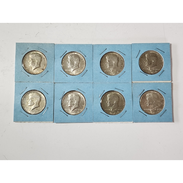 x8 Assorted Years 40% Silver Kennedy Half Dollars FV: $4.00