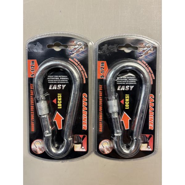 Brand New - Set of 2 - 5-1/2" Heavy Duty Carabiner With Locking Gate