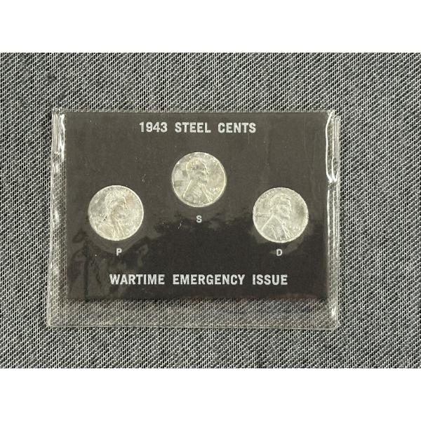 Wartime Emergency Issue 1943 Steel Cents - P, S, D Mint Marks