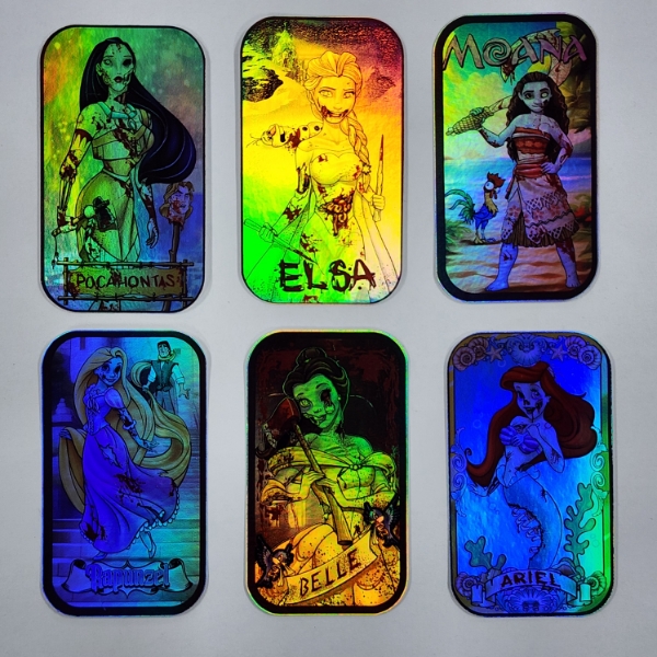 Six Assorted Collectible Holographic Disney Zombie Princess Stickers ~ Measures About 1.5" X 3" Each