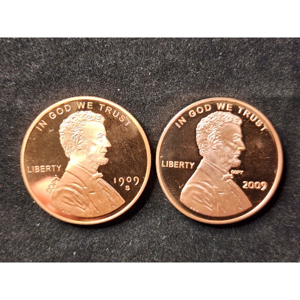 Lot of Two .999 Fine Copper AVDP Ounces in Protective Cases - 2009 & 1909-S VDB Penny DESIGNS!
