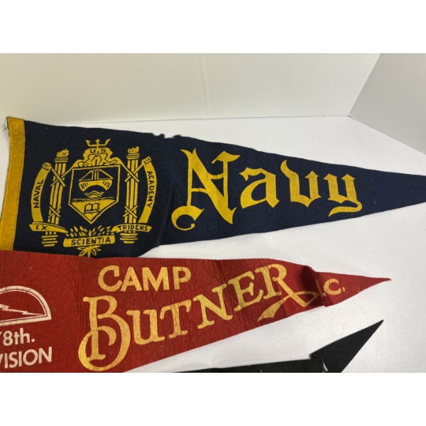 4 Pennants - Navy - Camp Butner - Great Lakes Exposition Cleveland, Ohio & Case 