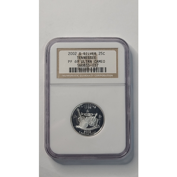 NGC 2002-S PF 69 ULTRA CAMEO 90% Silver Indiana State Quarter