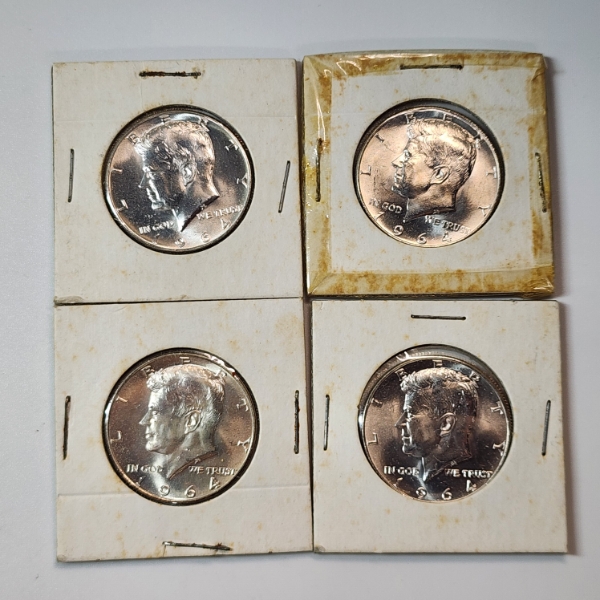 Four United States 1964 Kennedy Half Dollars - 90% Silver - Face Value: $2.00