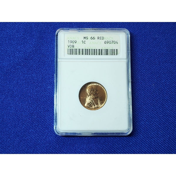 1909 VBD Lincoln Wheat Cent ANACS MS 66 RED