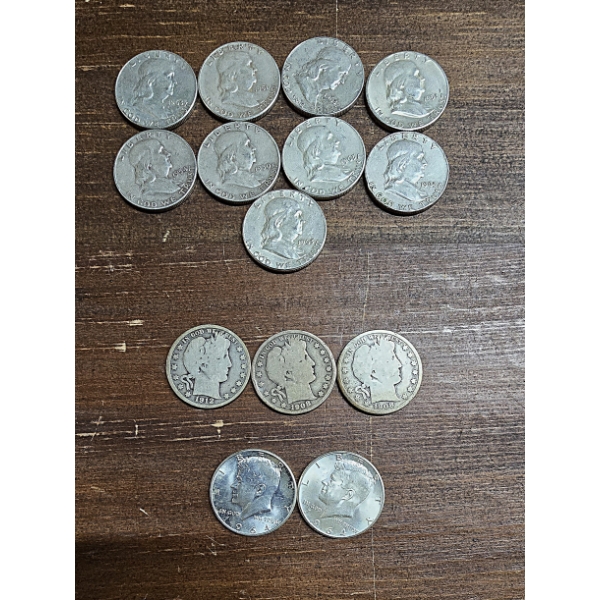 Silver 90% Kennedy, 90% Franklin and 90% Barber Half Dollars - $7 FV