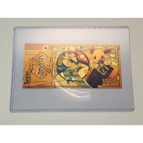 RARE 1996 Pokémon 999999 Gold Foil Note - Eevee - Mint Condition in Protective Holder               