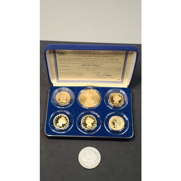 1890-O Morgan Silver Dollar & National Collector's Mint $5 Proof Mint Mark Tribute Set