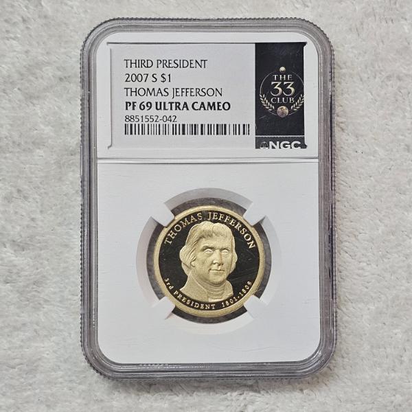 NGC PF 69 ULTRA CAMEO 2007 S $1 Thomas Jefferson Presidential Dollar