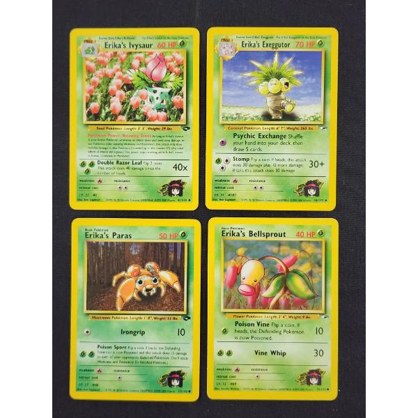 Four Assorted Vintage Gym Challenge & Gym Heroes Set Erika's Pokemon Trading Cards 