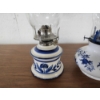 Image 2 : (2) Vintage Lamplight Farms Oil Lamps Blue and White Floral Designs - 16in/14in