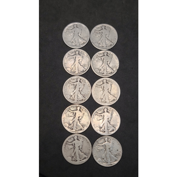 Assorted Years & Mint Marks 90% Walking Liberty Half Dollars - Face Value: $5.00