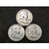 Image 2 : Three 90% Silver Franklin Half Dollars - $1.50 Face Value