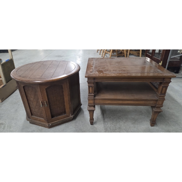 Two Solid Wood MCM Retro Side Tables 