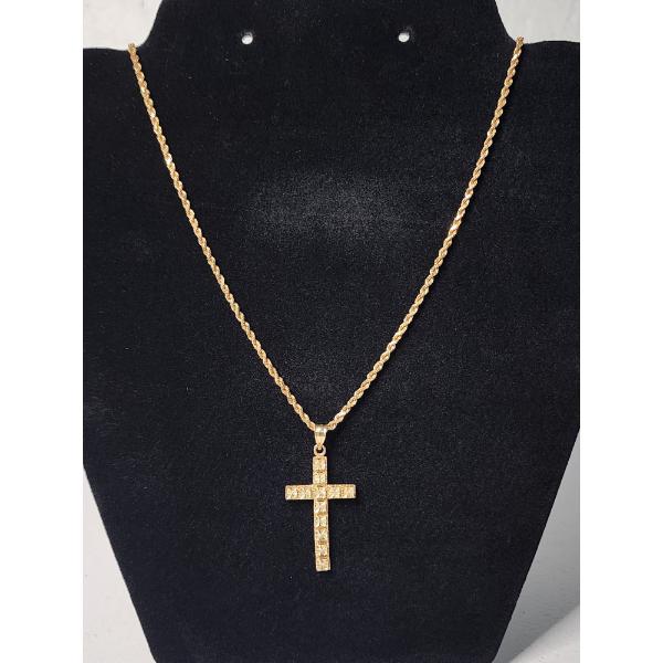 14K Gold 18" Twist Chain Necklace with Gorgeous Intricate Cross Pendant - Total Weight: 10.5g