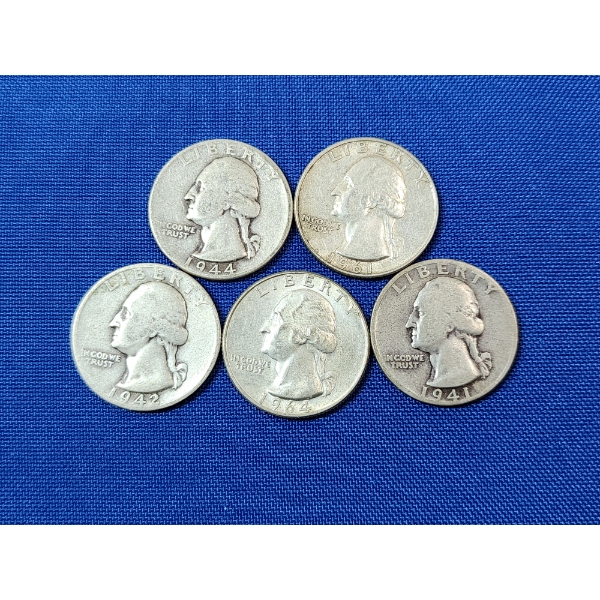 Four Assorted Years Silver Washington Quarters - 90% U.S. Silver - FV: $1.25