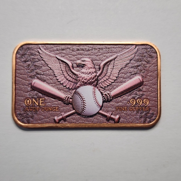 America's 250th Anniversary Baseball Flyover Colorized 1 AVDP oz .999 Fine Copper Bar