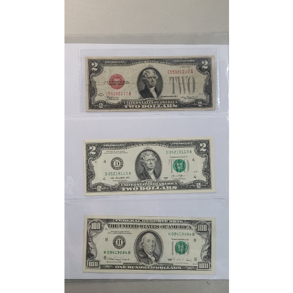 Assorted United States Currency Including Series 1928 D $2 Red Seal Bank Note - Face Value: $104.00